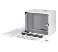 DIGITUS Kit réseau 19 Pouces - Armoire réseau 9U - Étagère 1U - Panneau de Brassage 24 Ports - 24 modules Keystone - 30 câbles Patch Cat 6A - Multiprises - Non monté - Soho Pro - Gris
