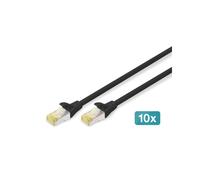 Digitus Lot de 10 câbles de brassage CAT 6A S/FTP 0.5m, Cu, LSZH, RJ45 Mâle/Mâle, 500 MHz, AWG 26/7, Noir, Compatible PoE+ DK-1644-A-005-BL-10
