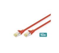 Digitus Lot de 10 Câbles de Brassage CAT 6A S/FTP 1m Rouge, Conducteur Cuivre, LSZH, 500 MHz, AWG 26/7, Connecteurs RJ-45 Mâle, Compatible PoE+