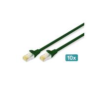 Digitus Lot de 10 Câbles de Brassage CAT 6A S/FTP 1m Vert, Conducteur Cuivre, LSZH, 500MHz, RJ45 Mâle, Classe Ea, AWG 26/7, Compatible PoE+