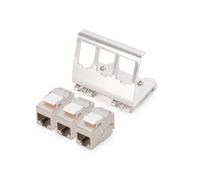 DIGITUS Module Keystone Cat 6A et Adaptateur Rail de Toit - 3 Ports | Blindé - 10 Gbit/s - Sans outil - Prise RJ45 - 3 modules Keystone DN-93615-S - Montage sur rail DIN pour armoire électrique