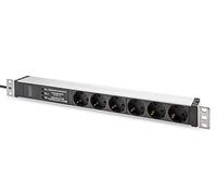 DIGITUS DN-95432 - Bâti de Prises 19" - 6 Prises - CEE7/7 mâle - 1U - avec Filtre réseau & Protection Contre Les surtensions - 230VAC 50/60Hz - 16A - 3600W - pour armoires réseau et Serveur 19 Pouces