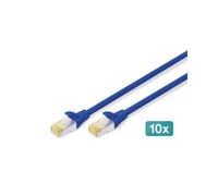 Digitus Pack 10 Câbles de Brassage CAT 6A S/FTP 0.25m Bleu, Conducteur Cuivre, LSZH, RJ45 Mâle, 500MHz, AWG26/7, Compatible PoE+