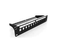 Digitus Panneau de Brassage 12 Ports 1U, Acier Robuste, Montage Rack 10", Compatible Modules Keystone Blindés/Non Blindés, Noir RAL 9005 (DN-91420)