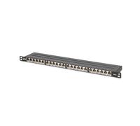 DIGITUS Panneau de Brassage - 19 Pouces - Cat-6A - 24 Ports RJ45 - Blindé - Panneau de Brassage LSA - Montage en Rack 0,5U - Noir