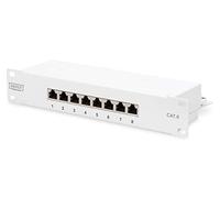 DIGITUS Panneau de brassage Cat. 6 - 8 ports - prises RJ45 - montage en rack 10 pouces 1U - panneau de distribution LSA - blindé - gris