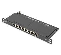 Digitus Panneau de brassage Cat‑6A 8 ports – blindé, montage rack 10" 0,5U, RJ45, 10GBase‑T – Noir