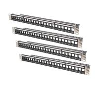 DIGITUS Panneau de Brassage - Modulaire - pour modules Keystone - 19 Pouces - 24 Ports - Blindé - Montage en Rack 1U - V2 - Noir (Lot de 4)