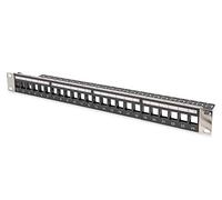 Modular Patch Panel, shielded, 24-port blank, 1U, Rack Mount, transp. label field, black