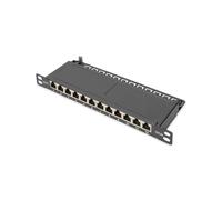 Digitus Panneau de Brassage Slim Cat.6A Blindé 12 Ports 0.5U 10" Noir, bornes LSA, PoE IEEE 802.3af/at, AWG 26/22, montage rack 1U/2U DN-91612S-SL-EA