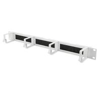 1U cable management panel with brush entries 4x aluminum cable rings 44x60 mm, grey (RAL 7035)