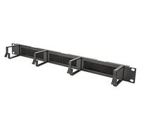 1U cable management panel with brush entries 4x aluminum cable rings 44x60 mm, black (RAL 9005)