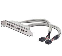 DIGITUS Plaque d'emplacement USB 2.0 - 0,25 m - 2X IDC (10 Broches) vers 4X USB-A - 480 Mbps - pour boîtiers d'ordinateurs Courants - Beige