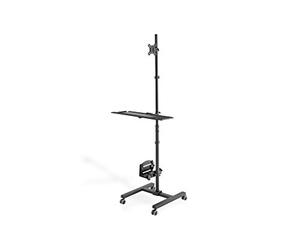 DIGITUS Poste de Travail Debout Mobile - Support pour écran & Plateau pour Clavier & Support pour PC - Réglage Flexible de la Hauteur - 1 écran - jusqu'à 32 Pouces - VESA 75x75, 100x100 - Noir
