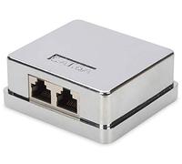 DIGITUS Prise de raccordement Cat-6A - 2 Port RJ45 - Boîtier en saillie - Prise réseau - LSA pince coupante - Blindé - Argenté
