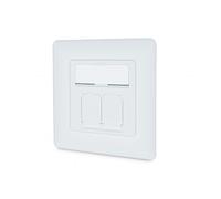 DIGITUS Prise de raccordement Cat-6A - 2 Ports RJ45 - Prise réseau encastrée - Profondeur d'encastrement 28mm - Design Possible - Blanc Pur