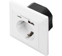 Digitus Prise encastrable 1 prise de sécurité, 1x USB, 1x USB-C 5 V 2.8 A, AC 250 V 50 Hz, RAL 9003