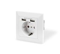Safety Wall Outlet, 2x USB, USB output total: 5V 2.1A, Input: AC 250V 50Hz, RAL 9003