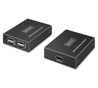 DIGITUS Prolongateur USB 2.0 Via Ethernet - Hub USB-A 4 Ports - Portée de 150 m avec câble réseau Cat 6 - 480 Mbps - Noir