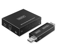 DIGITUS Prolongateur USB 3.2 Gen1 Via Fibre Optique - Hub USB 4 Ports - 3X Type A, 1x Type C - Portée de 20 km avec câble Fibre Optique LC SM - 5 Gbps - Noir