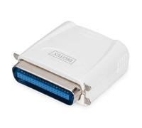 DIGITUS Serveur d'impression Fast Ethernet avec port parallèle, 1x RJ45, 1x DB-36 broches mâle, serveur d'impression, compatible DHCP, TCP/IP, installation simple, bloc d'alimentation inclus, blanc