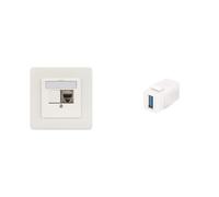 DIGITUS Set: 2x prise de raccordement 2 ports - Sortie droite - Pour modules Keystone multimédia + 4x Keystone femelle USB 3.0 - Blanc