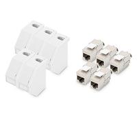 DIGITUS Set: Adaptateur pour profilé chapeau - 5 pièces - Avec 5x module Keystone Cat6A - Coudé à 45° - Zone d'étiquetage - Avec ressort de mise à la terre - Gris