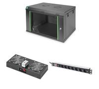 DIGITUS Set: Armoire réseau 19" 7U + Ventilateur de Toit + Bloc multiprise 7 Ports // Rack 19 Pouces - Montage Mural - Profondeur 450mm - Charge 60kg - Profondeur utile 335-380 mm - Noir