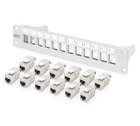 DIGITUS Set: Panneau de brassage - Modulaire - 10 pouces - 12 ports - Blindé - Montage en rack 1U - Gris - Avec 12x module Keystone Cat6A