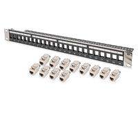 DIGITUS Set: Panneau de Brassage - modulaire - 19 Pouces - 24 Ports - blindé - Montage en Rack 1U - Noir - avec 12x Module Keystone Cat8.1
