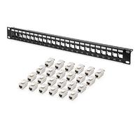 DIGITUS Set: Panneau de brassage - modulaire - 19 Pouces - 24 Ports - blindé - Montage en Rack 1U - Noir - avec 24x module Keystone Cat6A