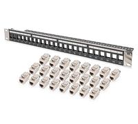 DIGITUS Set: Panneau de Brassage - modulaire - 19 Pouces - 24 Ports - blindé - Montage en Rack 1U - Noir - avec 24x Module Keystone Cat8.1