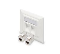 DIGITUS Set: Prise réseau 2 Ports - 1 pièce - avec 2X modules Keystone Cat6 - Sortie coudée à 45° - avec Capuchon Anti-poussière - Blanc