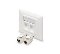 DIGITUS Set: Prise réseau 2 Ports - 1 pièce - avec 2X modules Keystone Cat6A - Sortie coudée à 45° - avec Capuchon Anti-poussière - Blanc