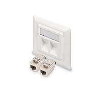 DIGITUS Set: Prise réseau 2 Ports - 1 pièce - avec 2X modules Keystone Cat8.1 - Sortie coudée à 45° - avec Capuchon Anti-poussière - Blanc