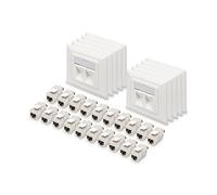DIGITUS Set: Prise réseau 2 Ports - 10 pièces - avec 20x Module Keystone Cat6A - Sortie coudée à 45° - avec Capuchon Anti-poussière - Blanc