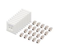 DIGITUS Set: Prise réseau 2 Ports - 10 pièces - avec 20x Module Keystone Cat8.1 - Sortie coudée à 45° - avec Capuchon Anti-poussière - Blanc