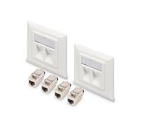 DIGITUS Set: Prise réseau 2 Ports - 2 pièces - avec 4X Module Keystone Cat8.1 - Sortie coudée à 45° - avec Capuchon Anti-poussière - Blanc