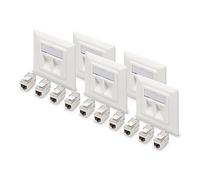 DIGITUS Set: Prise réseau 2 Ports - 5 pièces - avec 10x Module Keystone Cat6 - Sortie coudée à 45° - avec Capuchon Anti-poussière - Blanc
