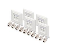 DIGITUS Set: Prise réseau 2 Ports - 5 pièces - avec 10x module Keystone Cat8.1 - Sortie coudée à 45° - avec Capuchon Anti-poussière - Blanc