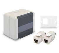 DIGITUS Set: Prise réseau extérieure pour modules Keystone IP44 (1 pièce) - Incl. prise réseau Cat-6A Keystone (2 pièces) - Convient pour câble de pose Ethernet extérieur