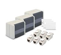 DIGITUS Set: Prise réseau Outdoor IP44 (3 pièces) - Avec support pour modules Keystone (3 pièces) - Incl. prise réseau Cat 6A Keystone Module (6 pièces)