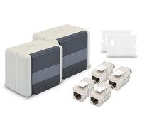 DIGITUS Set: Prise réseau Outdoor pour modules Keystone IP44 (2 pièces) - Avec prise réseau Cat-6A Keystone (4 pièces) - Convient pour câble de pose Ethernet Outdoor