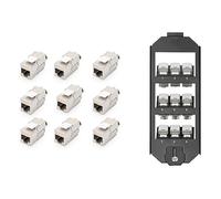 DIGITUS Set: Support de réservoir au sol - Compatible avec OBO Bettermann, Ackermann - Sortie à 45° - Métal - Noir - Avec 9x module Keystone Cat-6A