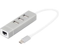 DIGITUS Hub USB Gris Argenté Aluminium