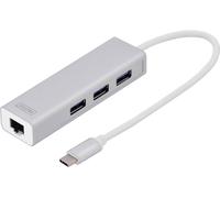 Hub USB combi Digitus DA-70255 3+1 ports avec port réseau intégré argent