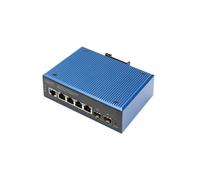 DIGITUS Commutateur réseau PoE - 6 Ports Gigabit Ethernet - 4X RJ45 + 2X SFP - IP40 - L2 géré - 10/100/1000 Mbit/s - Montage sur Rail DIN - série Industrielle - Noir/Bleu