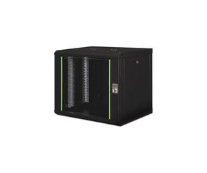 Digitus Unique DN-19-09-U-SW : Coffret mural 9U, 600x450mm, Acier, Porte verre, Charge 100kg, IP20, Rails 19" réglables, Noir RAL 9005