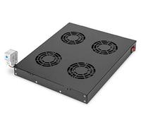 DIGITUS Unité de ventilation pour rack 19'' (1HE), ou montage sur le toit dans l'armoire serveur et réseau VarioFLEX, 4x ventilateur, thermostat, noir (RAL 9005)