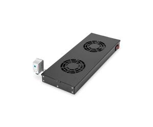 Digitus - Unité Ventilation Toit Rack 19" 2 ventilateurs - Flux d'air 276 m³/h - Thermostat Réglable - 220-240V - 13.8W - Noir (RAL 9005) DN-19-FAN-2-HO-SW